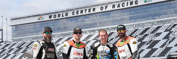 Four of the five Loudon Road Race Series riders who competed in the Daytona 200 on March 16. From left to right: Christopher Dove, Tyler Wasserbauer, Alexander Guilbeault and R. Scott Briody. Not pictured: Daniel Weems.